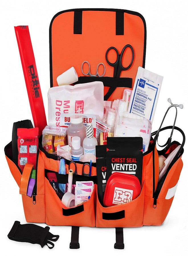 Ever Ready First Aid Fully Stocked EMT Trauma Bag – Tactical First Responder Medical Kit with Tourniquet, Chest Seals, Bleeding Control, Gauze, Shears & Bandages – Orange